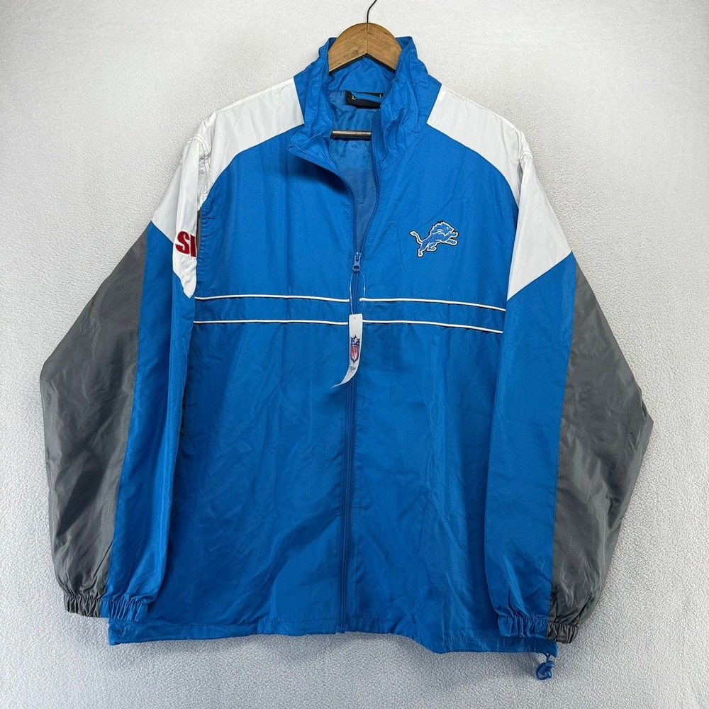 Vintage Detroit Lions Windbreaker Jacket Men's XL Blue Full Zip Embroidered NEW